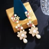 S925 Silver needle micro-set Zircon small Garden Pearl Flower earrings, long tassel full diamond set earrings wholesale details Picture